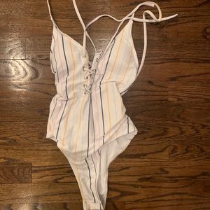 one piece stripped bathing suit